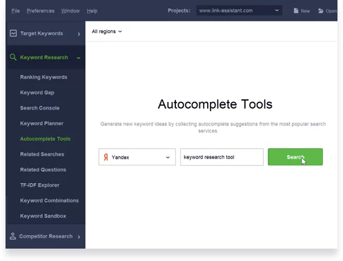 yanex keywords tool